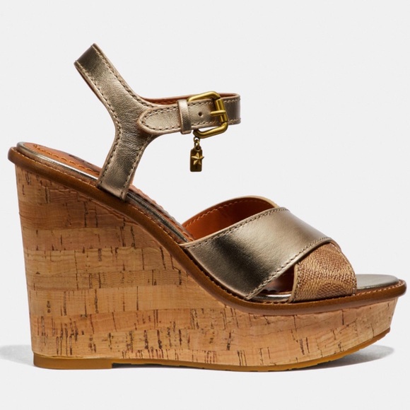NWT Coach Cross Band High Wedge Sandal - Picture 2 of 8